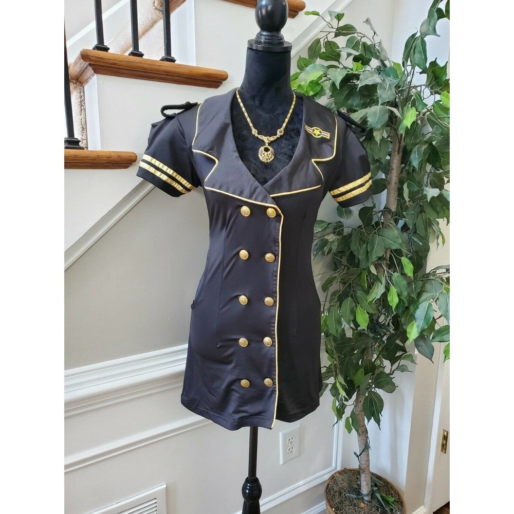 Delicious Women Solid‎ Black Polyester Collared Short Sleeve Knee Length Dress S